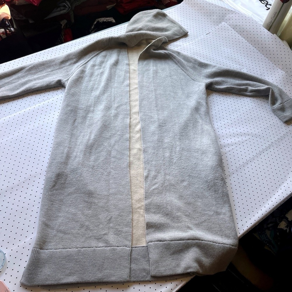 Athleta Hooded Merino Wool Blend Cardigan Longline Open Front Gray Small - Picture 2 of 8